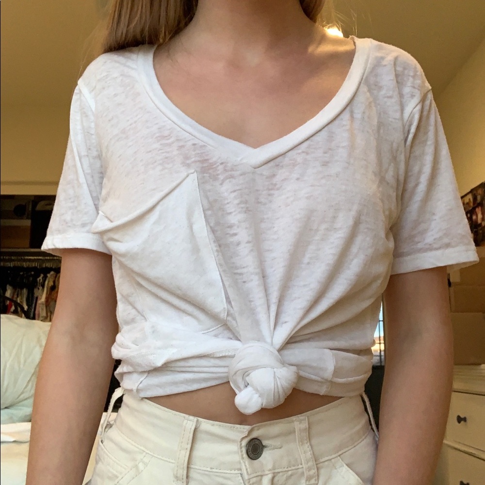 White V-neck Pocket Tee